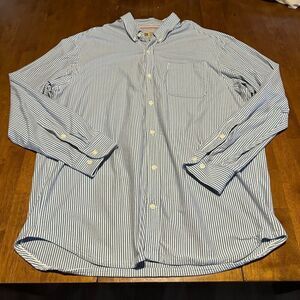 Duluth Trading Shirt Mens Size XL Blue Striped Long Sleeve Relaxed Fit Button Up